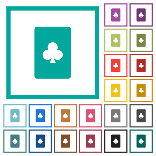 Club κάρτα σύμβολο επίπεδη χρώματος εικονίδια με τεταρτημόριο πλαίσια σε άσπρο φόντο - Διάνυσμα, εικόνα