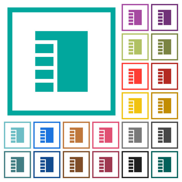 Verticale tabbladen indeling actieve egale kleur pictogrammen met Kwadrant frames op witte achtergrond - Vector, afbeelding