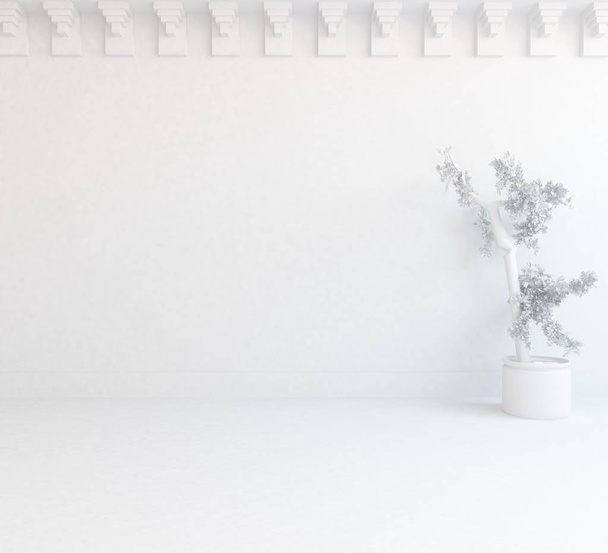 white room interior with plant. Scandinavian interior design. 3d illustration - Foto, immagini