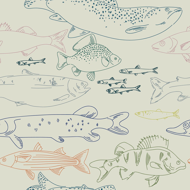 Seafood seamless pattern - Vector, Image