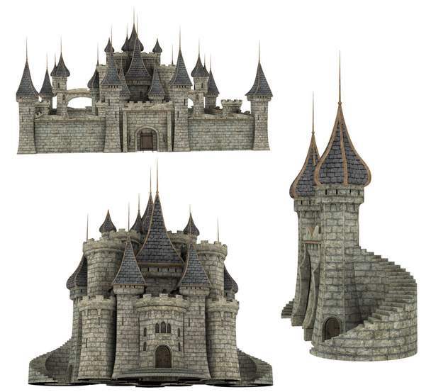 3d fantasia medieval castelo partes e poses
 - Foto, Imagem