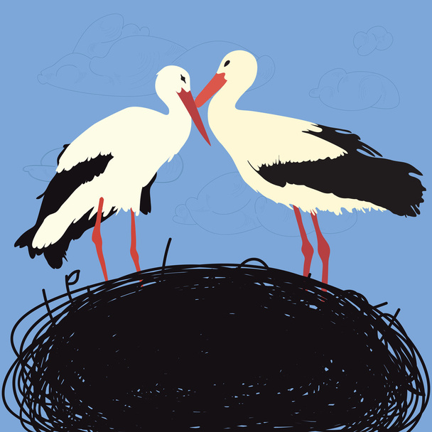 Storks in nest - Vector, Image