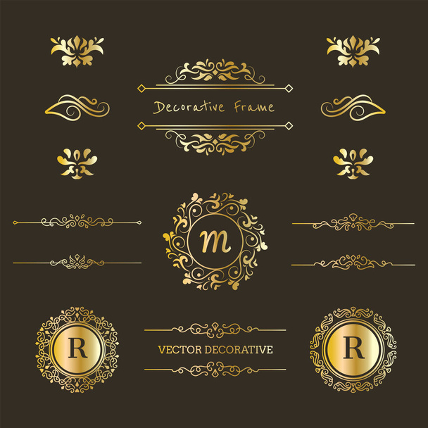Set di monogrammi e elementi decorativi in colori oro
 - Vettoriali, immagini