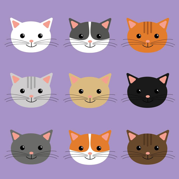Lindos gatos cabezas ilustración. Personaje de dibujos animados
. - Vector, Imagen