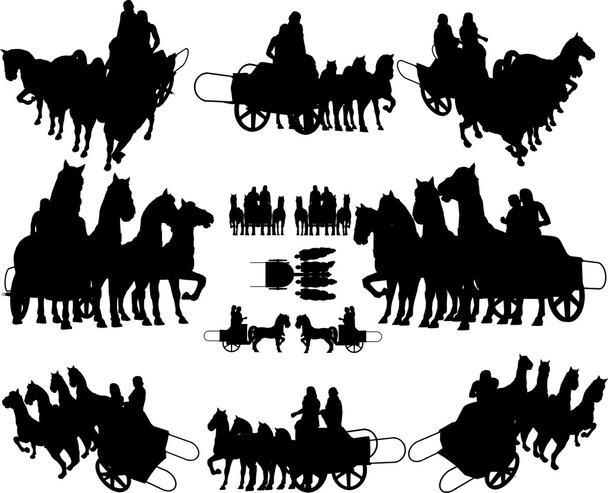 A négy ló vektor ősi szekér - Vektor, kép