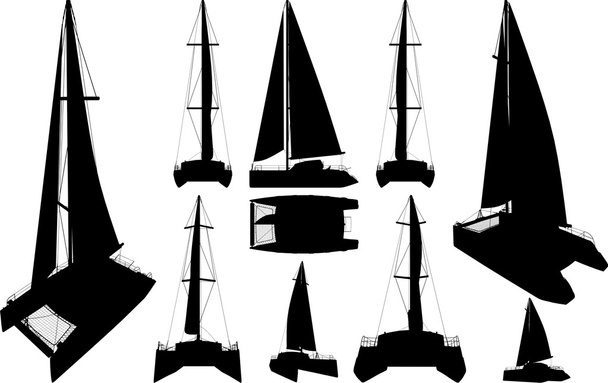καταμαράν βάρκα σιλουέτες vector - Διάνυσμα, εικόνα