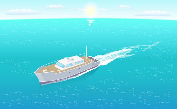 Modern Yacht Sailing in Deep Blue Waters Vector - Vektör, Görsel
