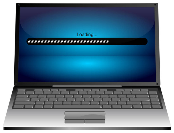 Computer portatile con argento Barra di caricamento sul desktop blu - Illustrazione 3D
 - Foto, immagini