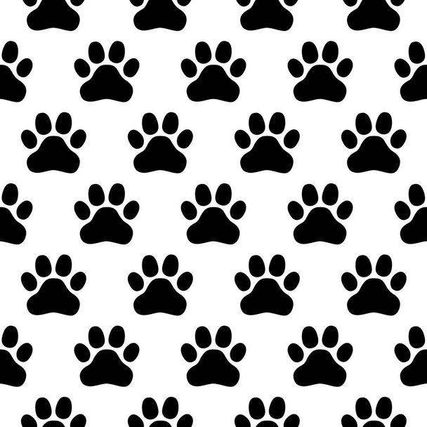 Seamless pattern of print of dogs paws on a white background vector - Vector, Image