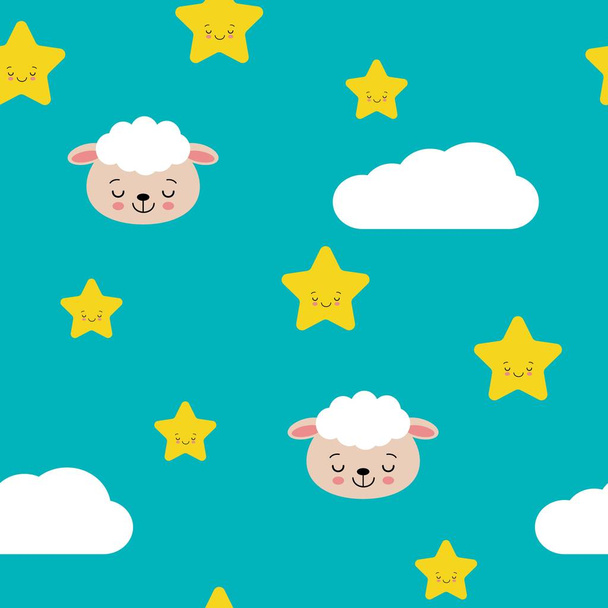 Seamless pastel cute sheep with cloud and star pattern vector illustration. - Vektor, kép