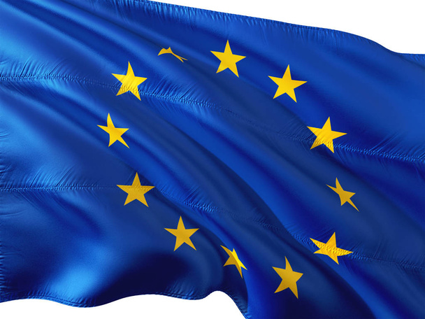 Flag of European Union waving in the wind, isolated white background. - Фото, зображення