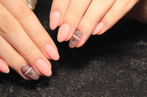 long nails manicure with beautiful fashionable design - Photo, Image