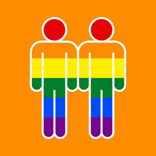LGBT dva lidé znamení vytvořené pomocí šesti barva Duhová vlajka. - Vektor, obrázek