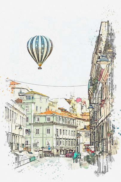 ілюстрація традиційна вулиці в Лісабоні, Португалія - Фото, зображення