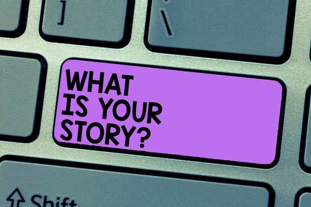 Uwaga piśmie pokazuje co jest Twoje Storyquestion. Biznesowe zdjęcie prezentujący powiedz nam tła i życia doświadczeń klawiatury zamiar utworzyć komputera wiadomość klawiatura pomysłem. - Zdjęcie, obraz