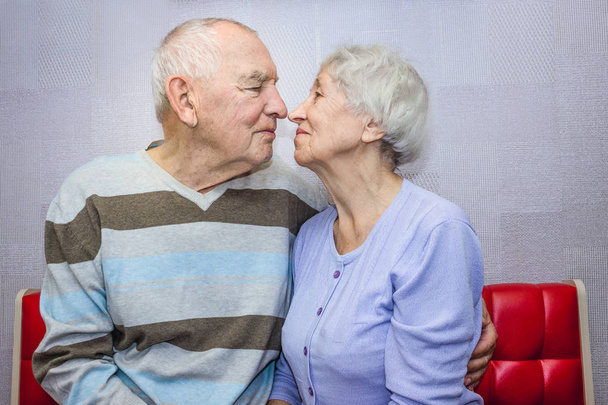 Happy affectionate mature old man and woman embracing - Fotó, kép