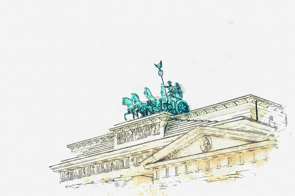 Dibujo en acuarela o ilustración de la puerta de Brandenburgo en Berlín, Alemania
. - Foto, Imagen
