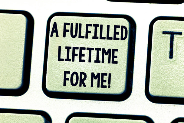 Tekstimerkki, jossa lukee: "Elämäni täyttymys minulle". Käsitteellinen kuva Toteuttaminen saavutukset Suorita tavoitteet Näppäimistö avain Aikomus luoda tietokoneen viestin painamalla näppäimistö idea
. - Valokuva, kuva