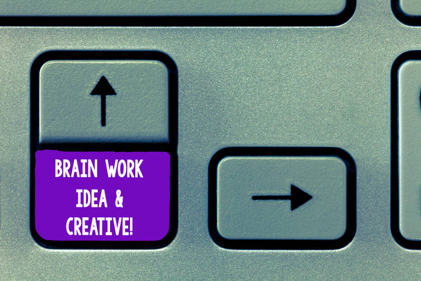 Tekst teken weergegeven: hersenen werk idee en creatief. Conceptuele foto creativiteit brainstormen innovatief denken toets op het toetsenbord te willen maken van computer bericht, op idee van het toetsenbord te drukken. - Foto, afbeelding