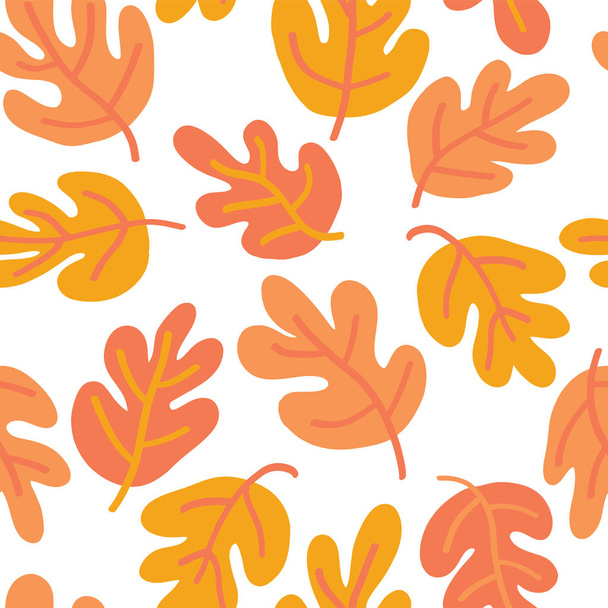 Vector seamless Autumn pattern of fall leaves. Oak leaf seaonal background red, yellow, gold, and white for textile, digital paper, wallpaper, web banner, invitation, Thanksgiving, page fill, card. - Vector, imagen