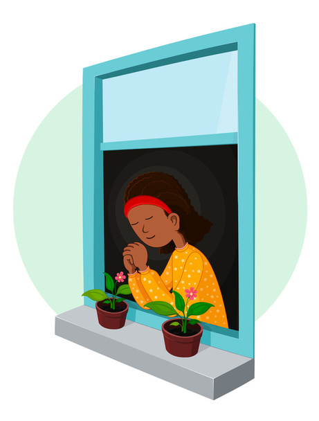 chica africana rezando
 - Vector, Imagen