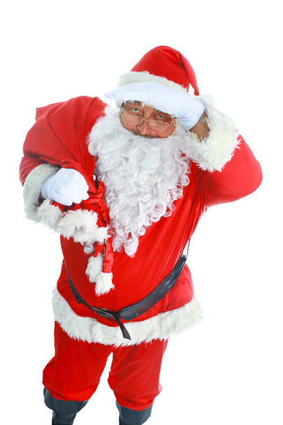 Santa Claus with Christmas Gift, isolated on white background. - Fotoğraf, Görsel