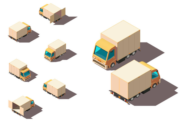 Isometric 3d set small shipment truck for delivery moving. - Vetor, Imagem