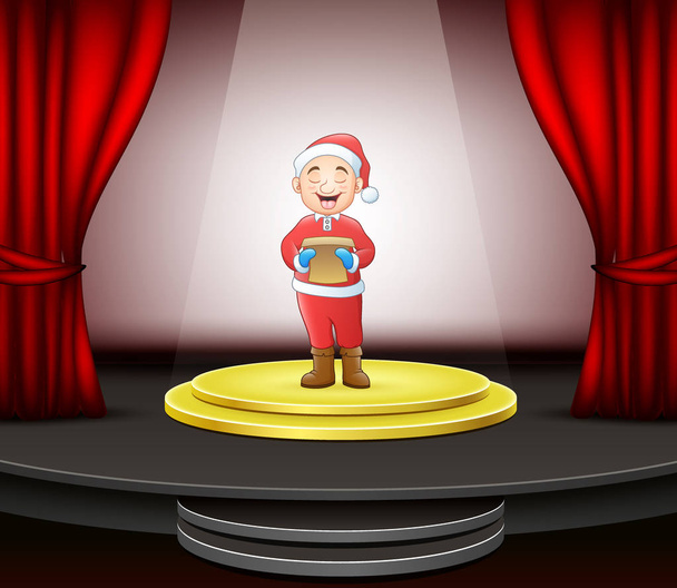 サークル モダンなステージの上に立ってクリスマスキャロルを歌う男 - ベクター画像
