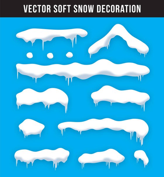 雪の吹きだまり、雪玉キャップ セット。雪のキャップのベクトルのコレクションです。冬の装飾要素。冬の背景に雪に覆われた要素。漫画のテンプレートです。降雪と雪の動き。図. - ベクター画像
