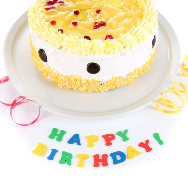 Happy birthday cake, isolated on white - Foto, Imagem