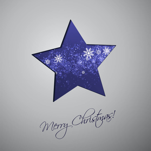 モダンなスタイルの幸せな休日やメリー クリスマスの挨拶ギフト カード デザインと手の書かれたラベル、紫の星形のぼやけたパターン  - ベクター画像