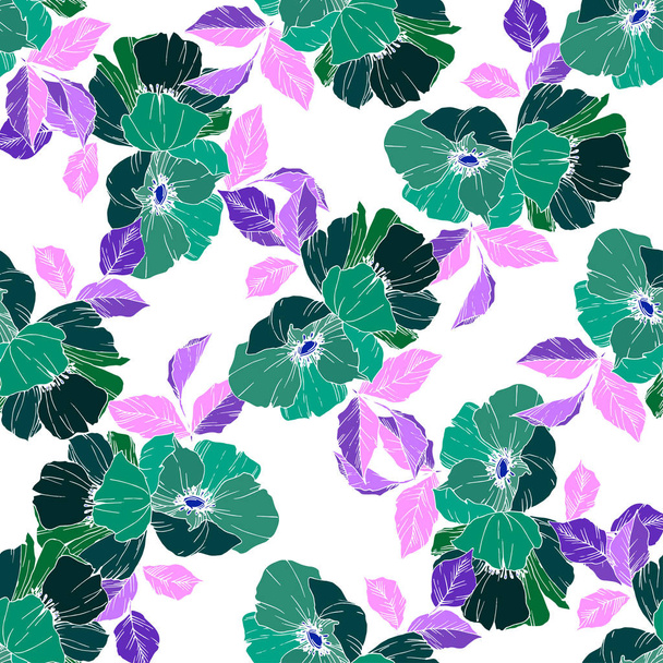 Vector Green rosa canina flower. Engraved ink art. Seamless background pattern. Fabric wallpaper print texture. - Вектор, зображення