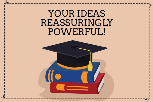 アイデアの強力力強く書く手書き文字。コンセプト思考タッセル付き色卒業の帽子で電源静けさを意味 3 d 学術キャップ写真本に載って. - 写真・画像