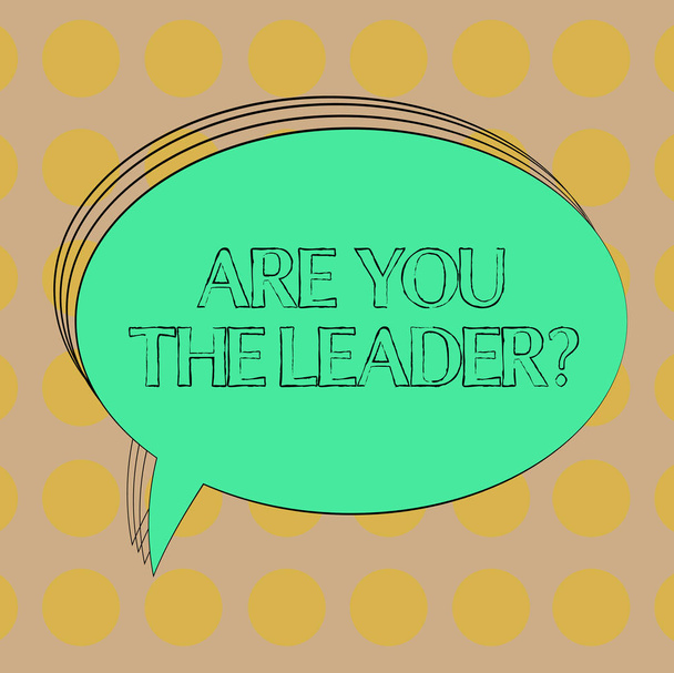Handwriting text Are You The Leaderquestion. Concept meaning Leadership demonstrating taking care of company Blank Oval Outlined Solid Color Speech Bubble Empty Text Balloon photo. - Photo, Image