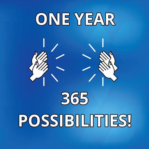 Κείμενο πινακίδα που δείχνει ένα έτος 365 δυνατότητες. Εννοιολογική φωτογραφία φρέσκια νέα έναρξη ευκαιρίες κίνητρα σχέδιο της Hu ανάλυση χέρια Clapping Applauding ήχος εικονίδιο σε μπλε φόντο. - Φωτογραφία, εικόνα