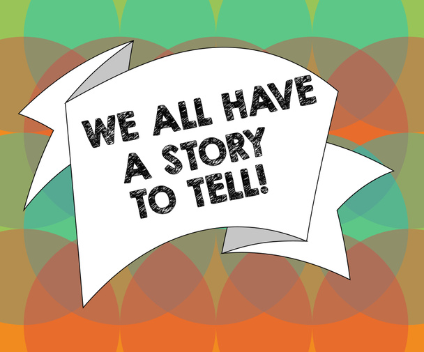 Wir alle haben eine Geschichte zu erzählen. Geschäftskonzept für Storytelling Sharing Vergangenheit demonstrierende Erfahrungen gefaltet 3d Band Streifen einfarbig Schärpe Foto zur Feier. - Foto, Bild