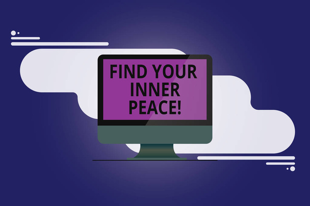 Text sign showing Find Your Inner Peace. Conceptual photo Peaceful style of life Positivism Meditation Mounted Computer Monitor Blank Reflected Screen on Abstract Background. - Photo, Image