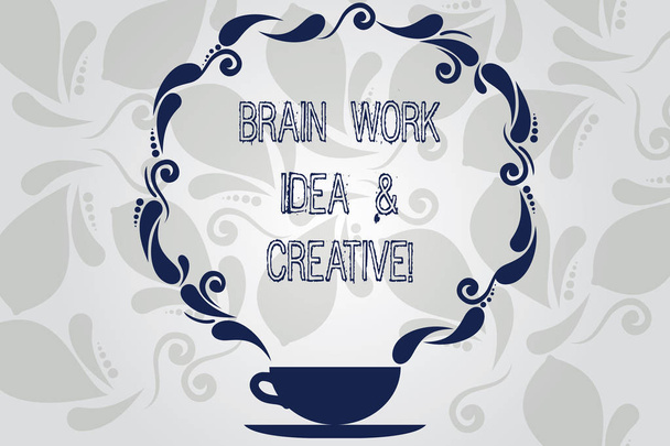 Fogalmi kézzel megjelenítve agyban munka ötlet és kreatív írás. Üzleti fénykép bemutató kreativitás brainstorm innovatív gondolkodás csésze és csészealj, Paisley tervezési üres vízjel tér. - Fotó, kép