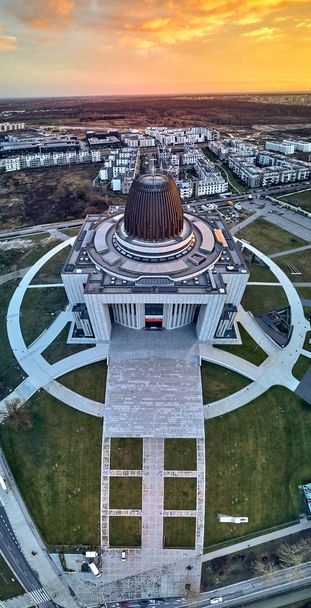 Beautiful panoramic aerial drone panorama view to the Temple of Divine Providence (Polish: Swiatynia Opatrznosci Bozej) Roman Catholic building in Warsaw, Poland - Photo, Image