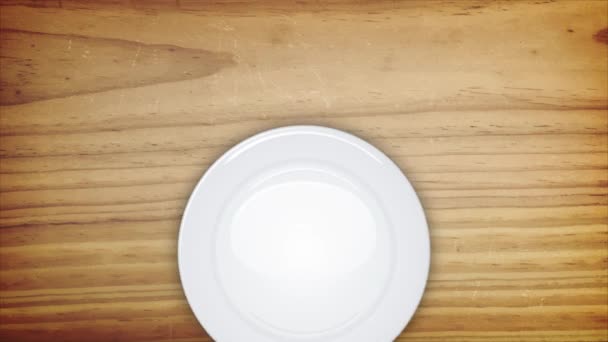 4 k πρόσκληση φόντο με τραπέζι Set / Animation του ένα τραπεζομάντιλο εστιατορίων φόντο με ένα άδειο λευκό πιάτο, μαχαίρι και το πιρούνι πιάτα, εμφανίζεται ομαλά με ευκολία σε ισχύ - Πλάνα, βίντεο