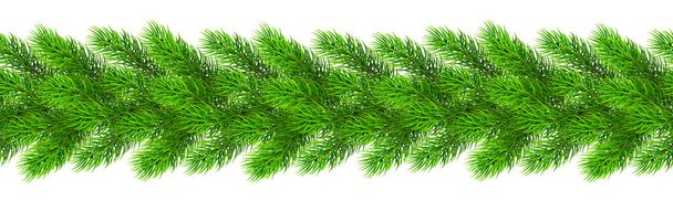 モミの木の枝からシームレスな現実的なクリスマス枠。バナー、ポスター、招待状用のテンプレート - ベクター画像