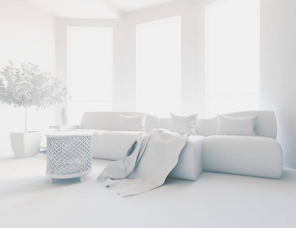 white room interior with furniture. Scandinavian interior design. 3d illustration - Photo, image