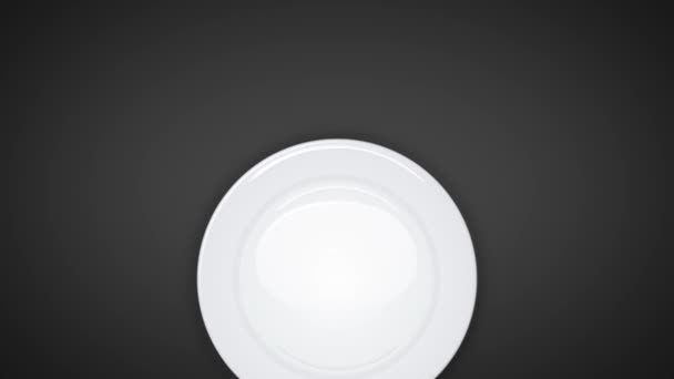 4 k ile akşam yemeği daveti arka plandaki tabloda Set / animasyon bir restoran arka plan masa örtüsü ile boş bir beyaz levha, bıçak ve çatal yemekleri, sorunsuz kolaylıkla yürürlükte görünen - Video, Çekim