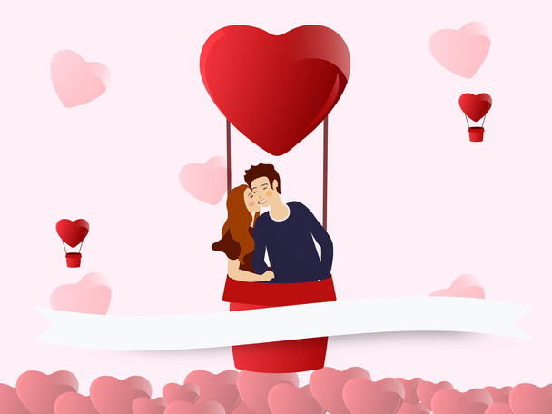 Happy valentine's day background with cute couple in love. - Вектор, зображення