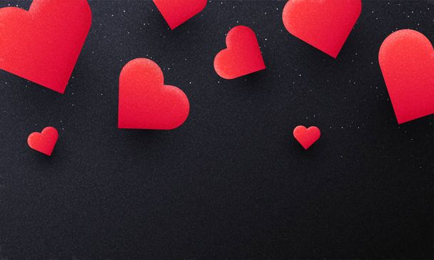 Red paper hearts on black background. Love concept. - Vector, imagen