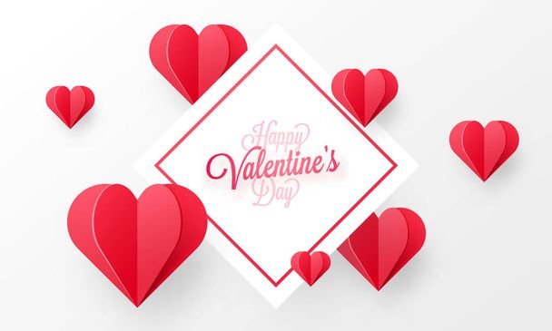 Happy valentine's day background with red paper heart shapes. - Вектор, зображення