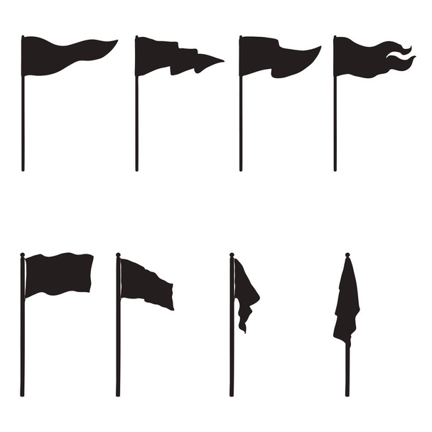 Vector Set of Black Silhouettes Flags. Different Forms of Flag. - Vector, Image