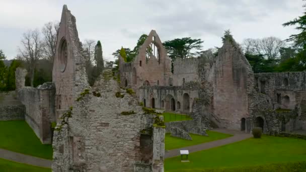 Aerial view to ruins of Dryburgh Abbey on the banks of the River Tweed in the Scottish Borders, was nominally founded on 10 November 1150, Scotland. - Footage, Video