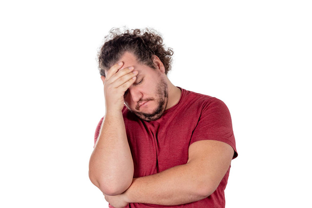 Ένας άνθρωπος λίπος έχει υψηλή αρτηριακή πίεση και τον πονοκέφαλο - Φωτογραφία, εικόνα