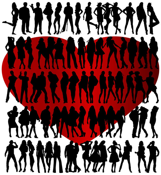 Silhouettes with heart - Vector, Image